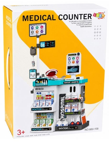 Игрален комплект Lean Toys - Голям медицински кабинет, със светлини и звуци, 61 части