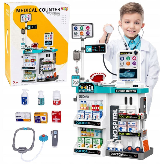 Игрален комплект Lean Toys - Голям медицински кабинет, със светлини и звуци, 61 части
