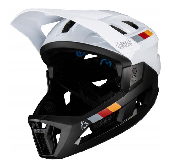 Велосипедна каска LEATT MTB Enduro 2.0 V23 с подвижен предпазител за брадичката, размер L (59–63 см), бяла