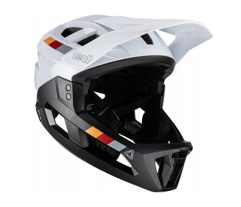Велосипедна каска LEATT MTB Enduro 2.0 V23 с подвижен предпазител за брадичката, размер L (59–63 см), бяла