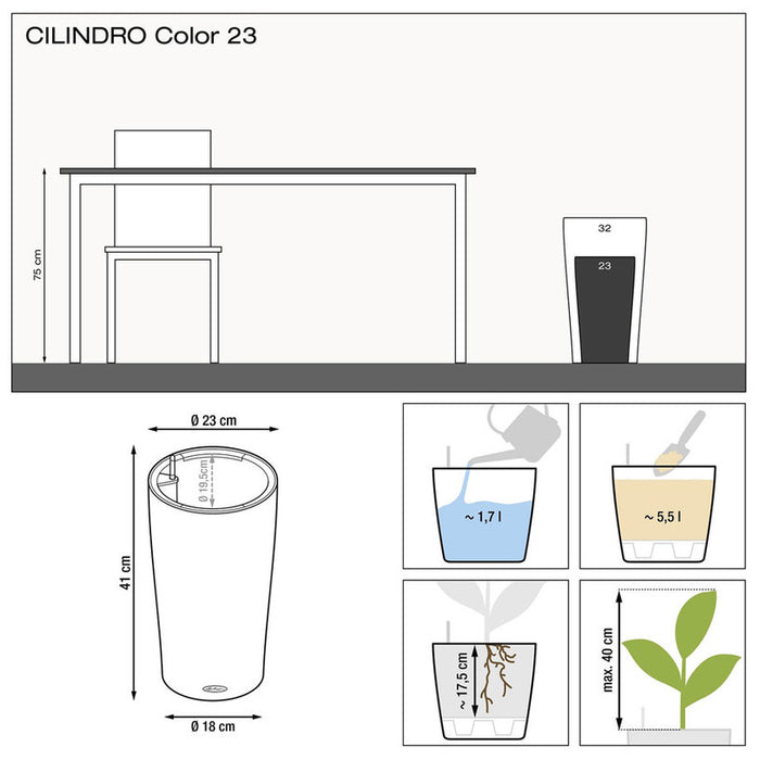 КАШПА Ф23CM С НАПОИТЕЛНА СИСТЕМА LECHUZA CILINDRO