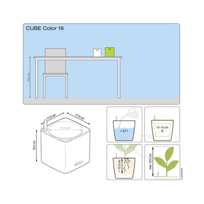 КАШПА 17X17CM С НАПОИТЕЛНА СИСТЕМА LECHUZA CUBE GLOSSY