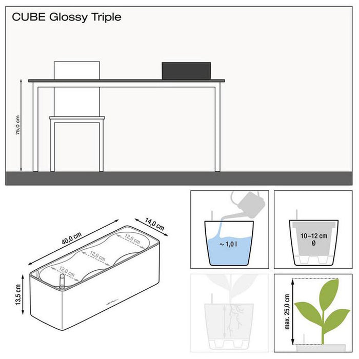 КАШПА 40X14CM С НАПОИТЕЛНА СИСТЕМА LECHUZA CUBE GLOSSY TRIPLE