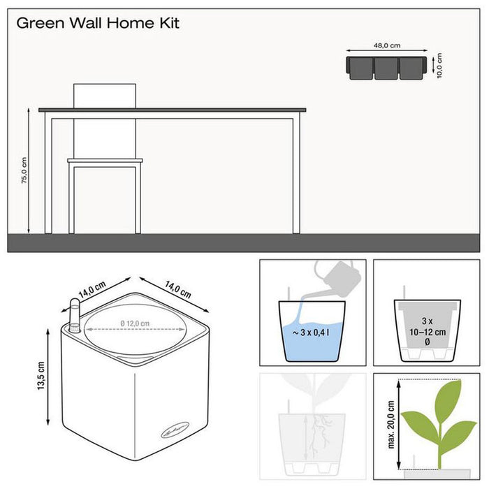 КАШПА 14X14CM 3БРОЯ С НАПОИТЕЛНА СИСТЕМА LECHUZA WALL HOME KIT GLOSSY
