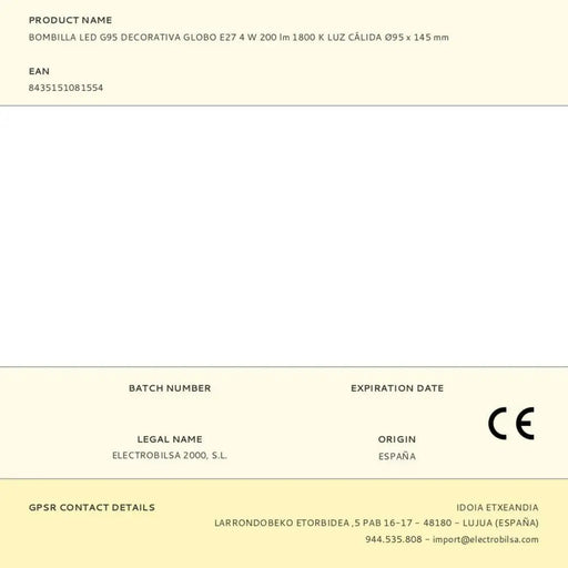 LED крушка Fbright g95 Кехлибар 4 W E27 200 Lm ø 9,5 x 14,5