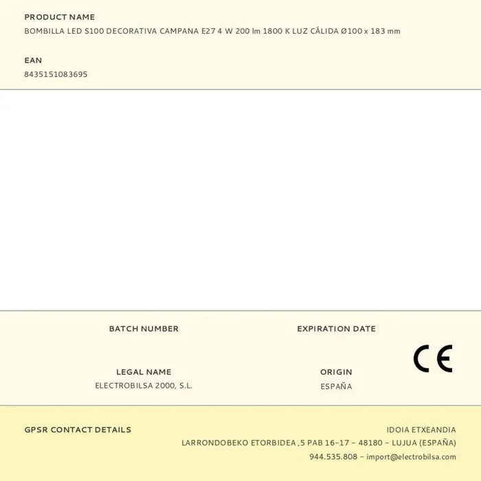 LED крушка Fbright s100 Кехлибар 4 W E27 200 Lm Декоративна