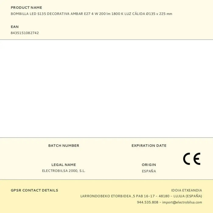 LED крушка Fbright s135 Кехлибар 4 W E27 200 Lm Ø 13,5 x