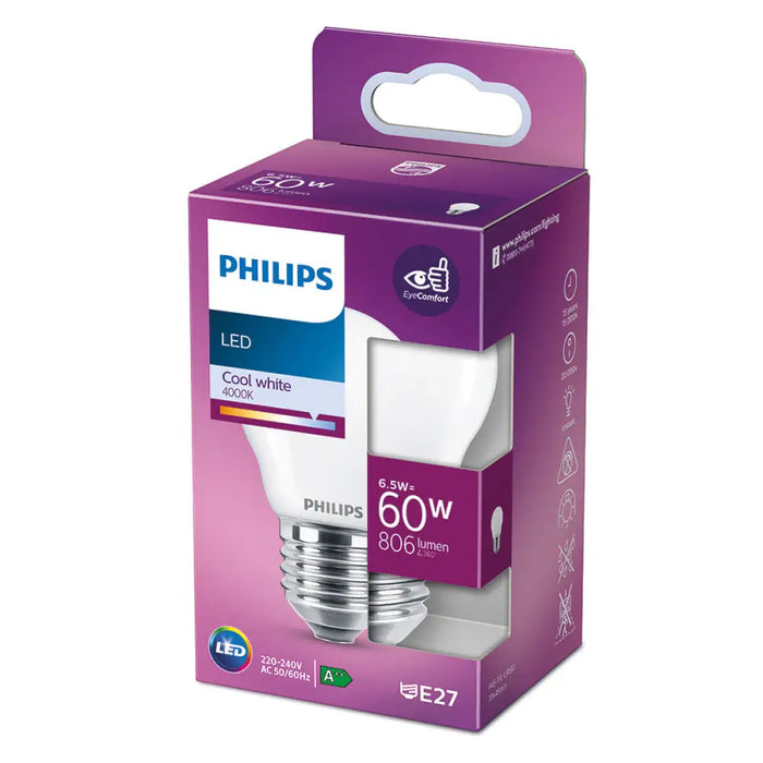 LED крушка Philips Сферичен E 6,5 W E27 806 lm 4,5 x 7,8 cm