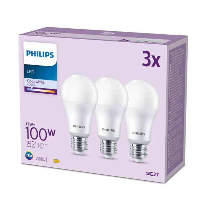 LED крушка Philips A67 Бял E 100 W E27 3 броя (4000 K)