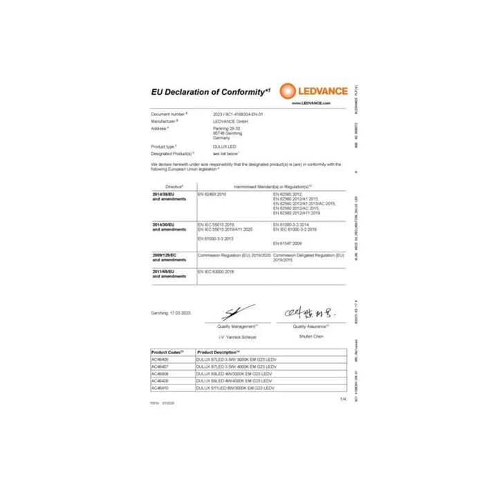 LED ЛАМПА DULUX LED S7 EM & AC MAINS V 3.5W 840 G23 LEDVANCE