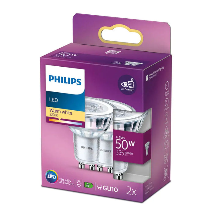 LED лампа Philips 4,6 W GU10 Бял F (2700 K)