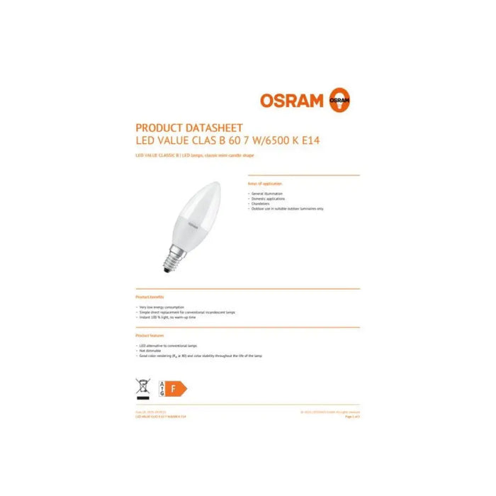 LED ЛАМПА VALUE CLB60 806lm/865 E14 LEDVANCE