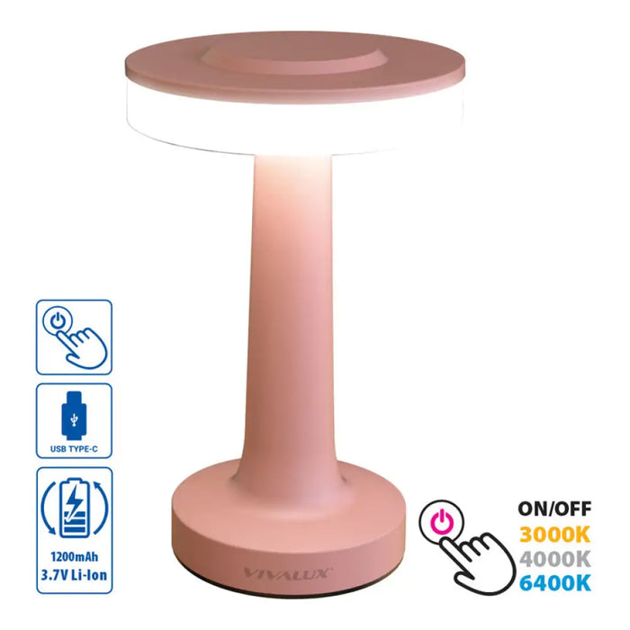 LED НАСТОЛНА ЛАМПА 2W 3000-6400K 100LM РОЗОВА VIVALUX JULIE