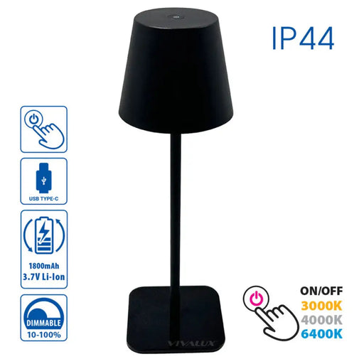 LED НАСТОЛНА ЛАМПА 3W 3000-6400K 200LM ЧЕРНА VIVALUX FRIDA
