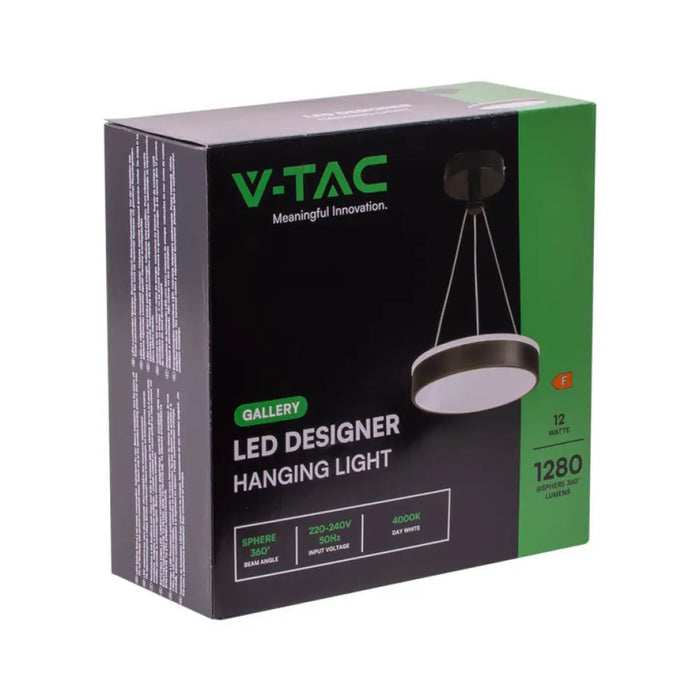 LED ПЕНДЕЛ 12W 4000K 1280LM ЧЕРЕН V-TAC