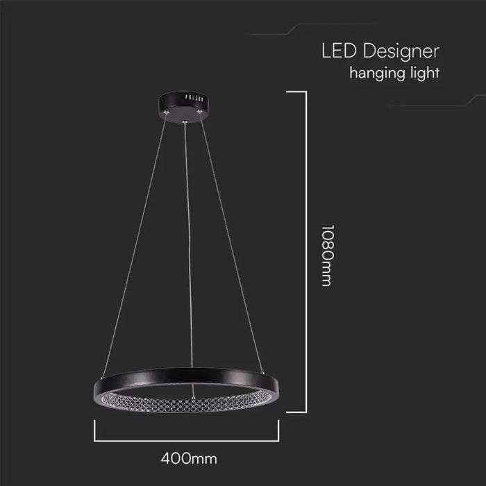LED ПЕНДЕЛ 19W 4000K 40CM КРИСТАЛ ЧЕРЕН V-TAC
