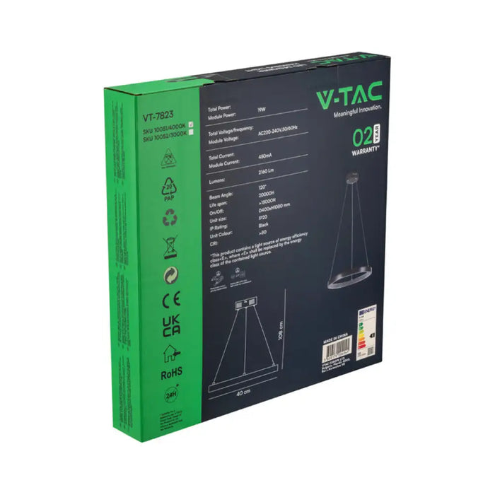 LED ПЕНДЕЛ 19W 4000K 40CM КРИСТАЛ ЧЕРЕН V-TAC