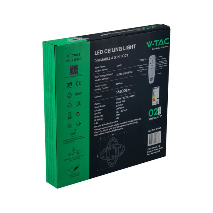 LED ПЛАФОН 130W 3000-6500K 50CM ДИМИРУЕМ V-TAC