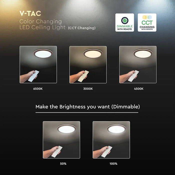 LED ПЛАФОН 36W 41СМ 3CCT ДЪРВО ДИСТАНЦИОННО УПРАВЛЕНИЕ V-TAC