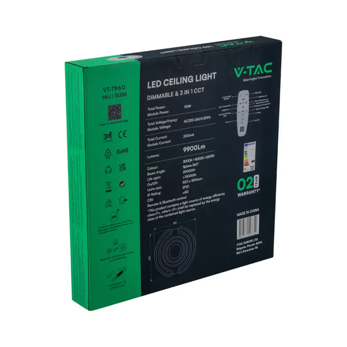 LED ПЛАФОН 95W 3000-6500K Ф50 ДИМИРУЕМ V-TAC