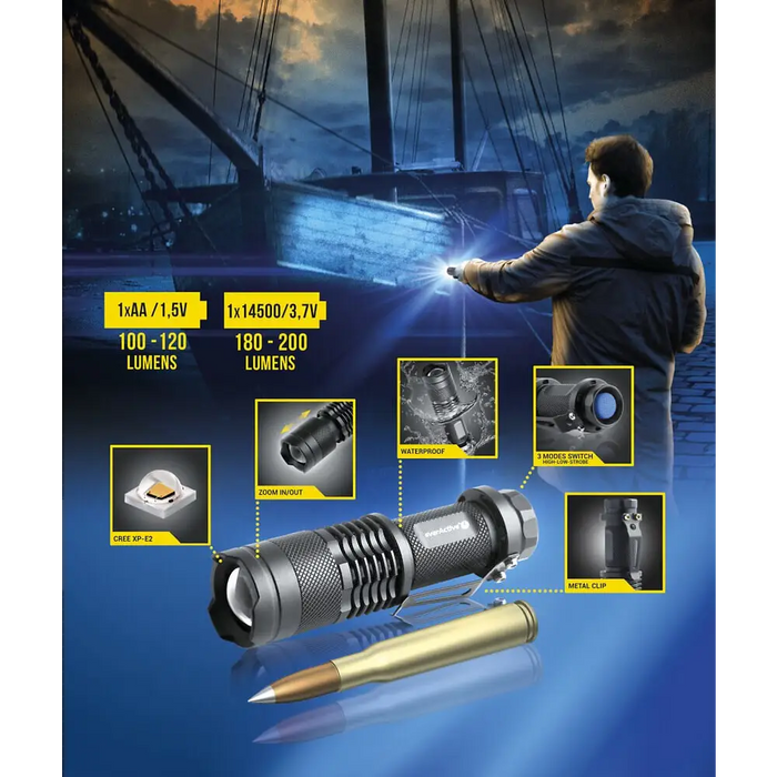 LED ръчен фенер everActive FL-180 ’Bullet’ с CREE XP-E2 LED