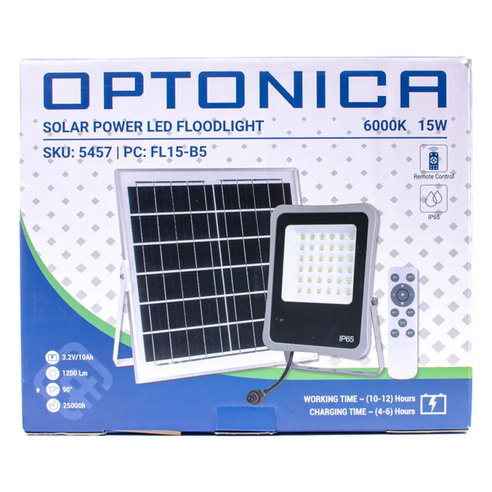 LED СОЛАРЕН ПРОЖЕКТОР 15W 1200LM 6000K IP65 OPTONICA