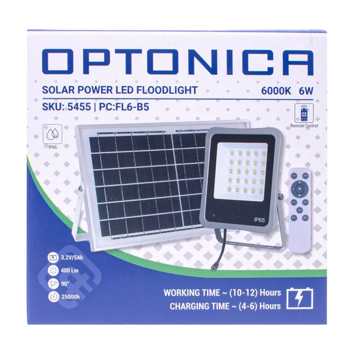 LED СОЛАРЕН ПРОЖЕКТОР 6W 400LM 6000K IP65 OPTONICA