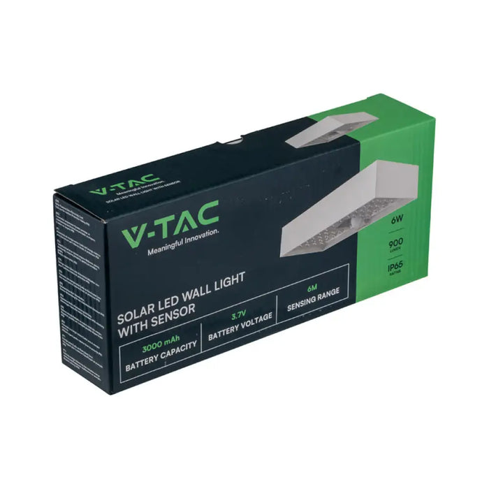 LED СОЛАРНО ФАСАДНО ТЯЛО СЪС СЕНЗОР 6W 4000K IP65 БЯЛО V-TAC