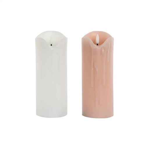 LED Свещ DKD Home Decor Бял Светло розово 7.5 x 7.5 x 20 cm