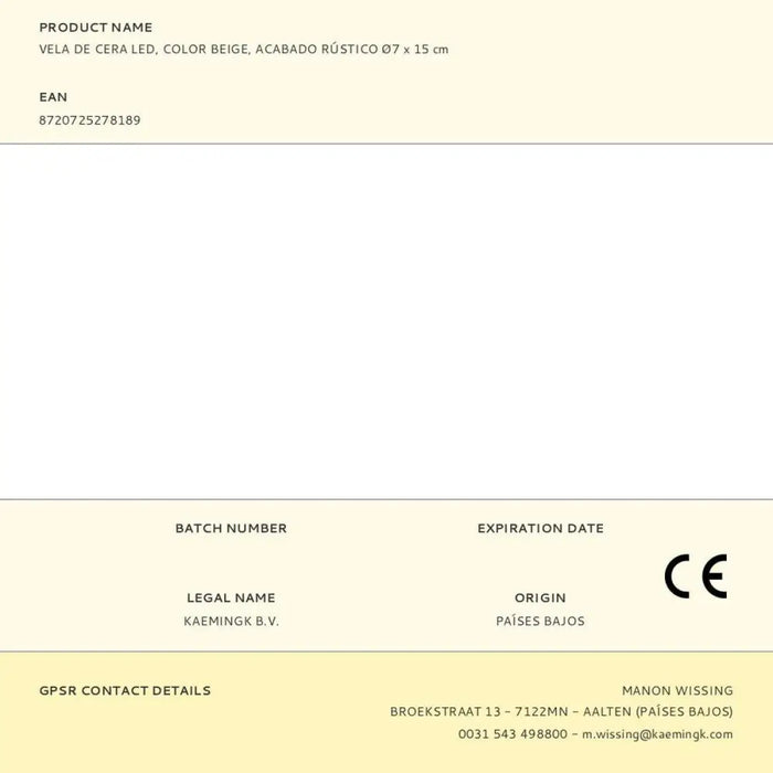 LED Свещ Lumineo Бежов Сметана Ø 7 x 15 cm (AAA)