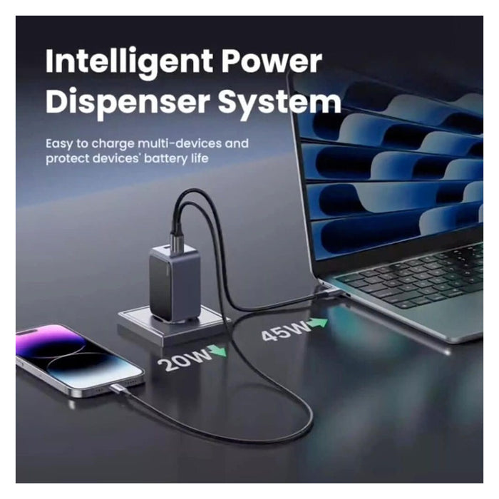 ЗАРЯДНО УСТРОЙСТВО X553 220V 2xUSB-C 1xUSB A GaN 65W NEXODE AIR UGREEN