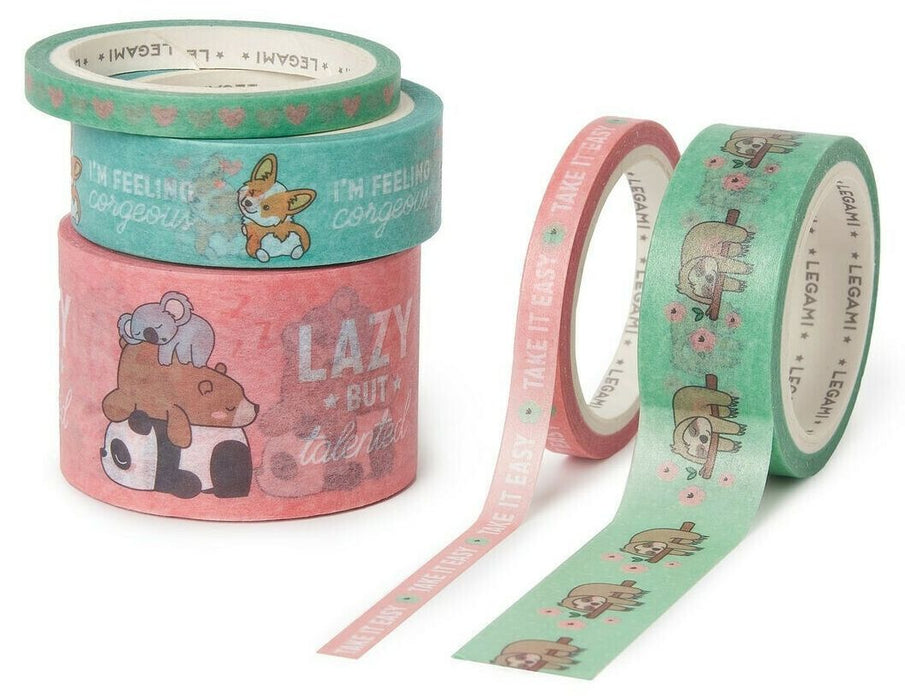 Комплект цветно тиксо Legami Tape by Tape - Cute Animals, 5 броя