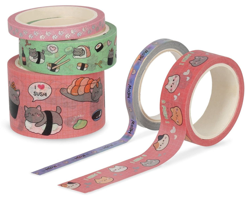 Комплект цветно тиксо Legami Tape by Tape - Kitty, 5 броя