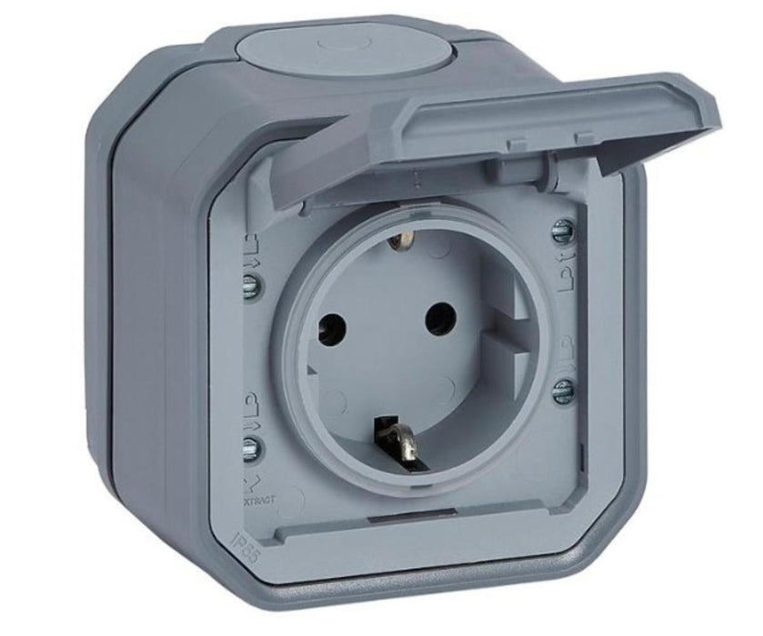 КОНТАКТ 2P+E 16А IP55 СИВ PLEXO NEW