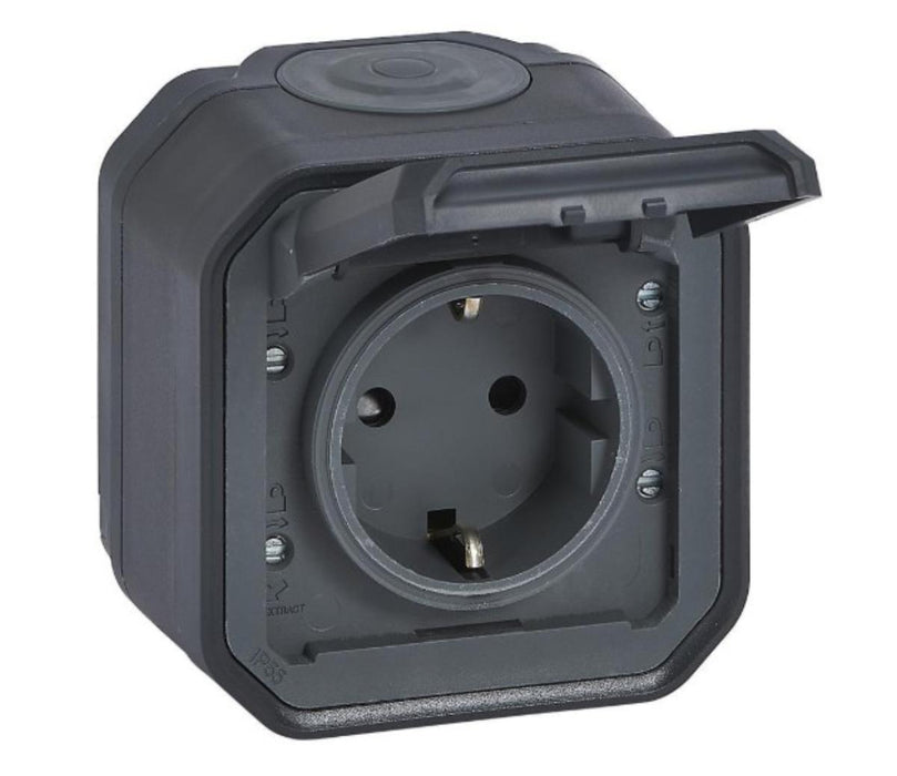 КОНТАКТ 2P+E 16А IP55 АНТРАЦИТ PLEXO NEW