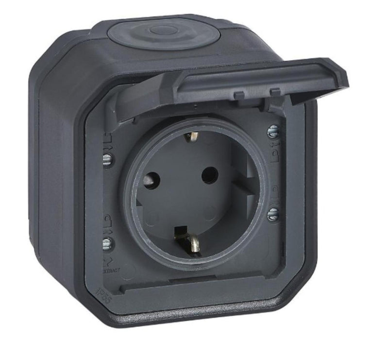 КОНТАКТ 2P+E 16А IP55 АНТРАЦИТ PLEXO NEW