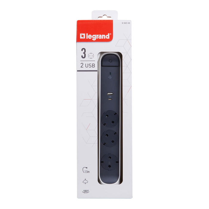 РАЗКЛОНИТЕЛ USB A+C ЗАЩИТА LEGRAND 3 ГНЕЗДА / 1.5М ВЪРТЯЩ 694508