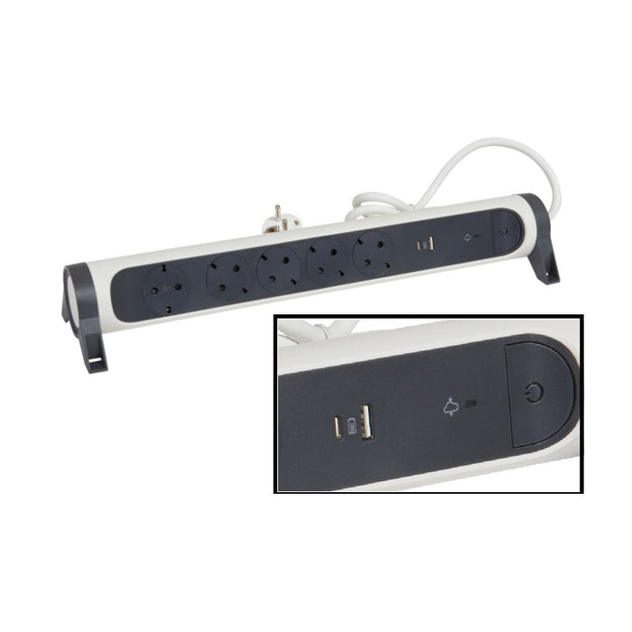 РАЗКЛОНИТЕЛ 5х ШУКО+USB A+C КАБЕЛ 1,5м С ЗАЩИТА LEGRAND - БЯЛ/СИВ
