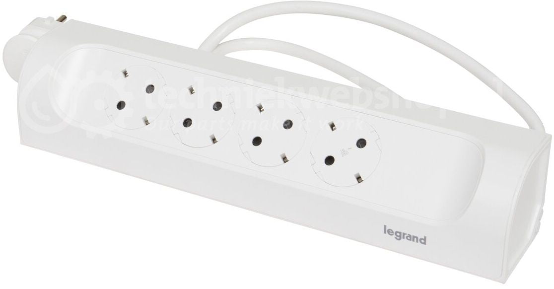 Разклонител Legrand - 694501, ъглов, 4 х шуко, 1 m кабел, бял