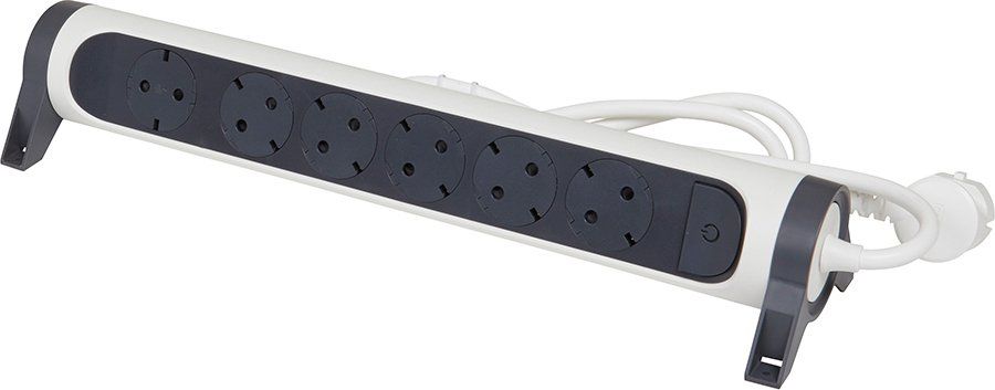 Разклонител Legrand - PRE 6X2P+E, въртящ, 1,5m, бял/сив