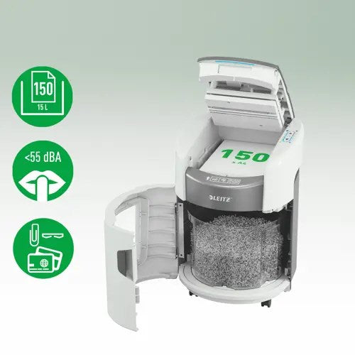 Шредер Leitz IQ Optimax AutoFeed 150, P5, 150 листа, 15 л