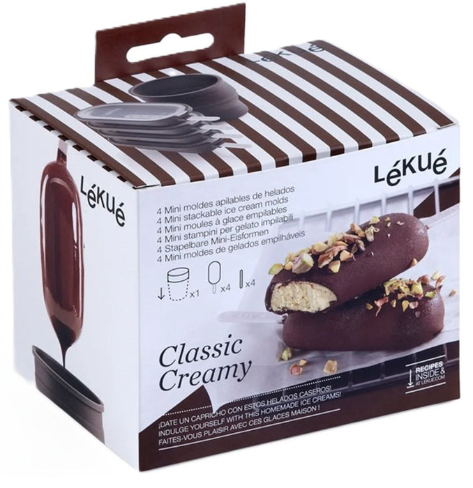Комплект форми за сладолед Lekue - Classic Creamy, 4 броя и контейнер