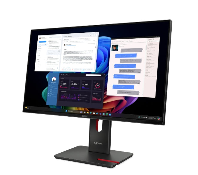 Lenovo ThinkVision T27ud-40 27" IPS WLED, 3840x2160, 16:9, 48Hz - 60Hz, 4ms, 350 cd/m2, 1500:1, USB хъб, HDMI, USB-C, RJ45, накланяне, завъртане, опорно-подвижна стойка с регулиране на височината