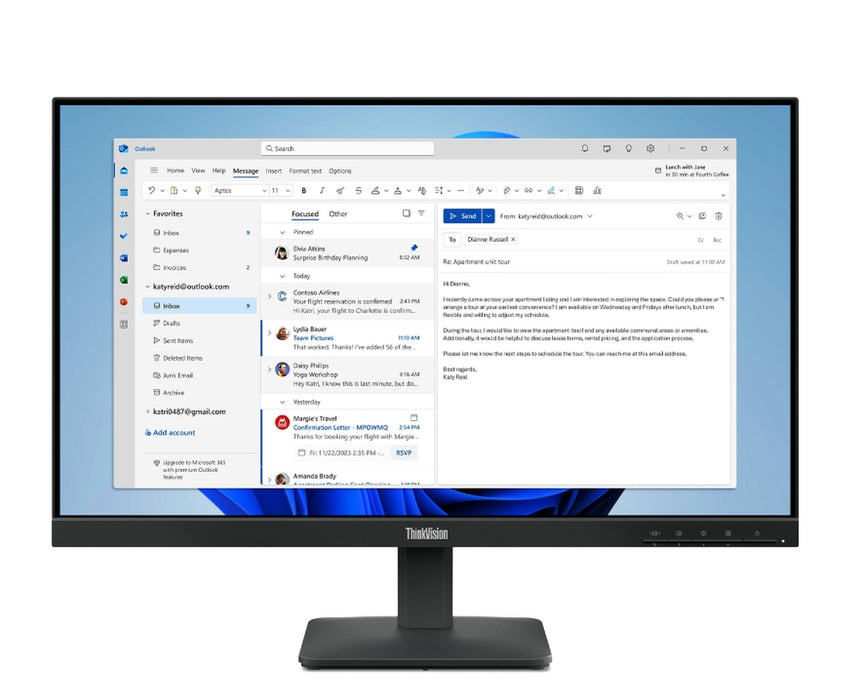 Lenovo ThinkVision S24-4e 23.8" IPS WLED, 1920x1080, 16:9, 4ms, 100Hz, 250 cd/m2, 1300:1, HDMI, VGA, накланяне