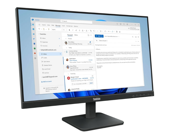 Lenovo ThinkVision S24-4e 23.8" IPS WLED, 1920x1080, 16:9, 4ms, 100Hz, 250 cd/m2, 1300:1, HDMI, VGA, накланяне