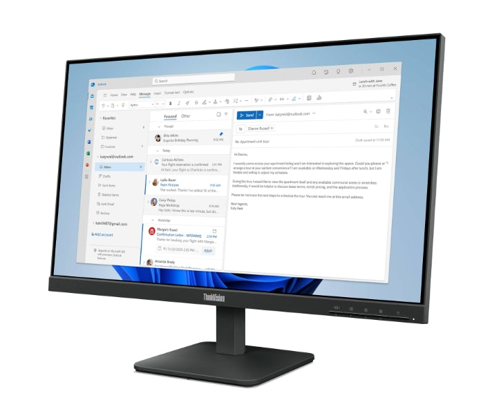 Lenovo ThinkVision S24-4e 23.8" IPS WLED, 1920x1080, 16:9, 4ms, 100Hz, 250 cd/m2, 1300:1, HDMI, VGA, накланяне