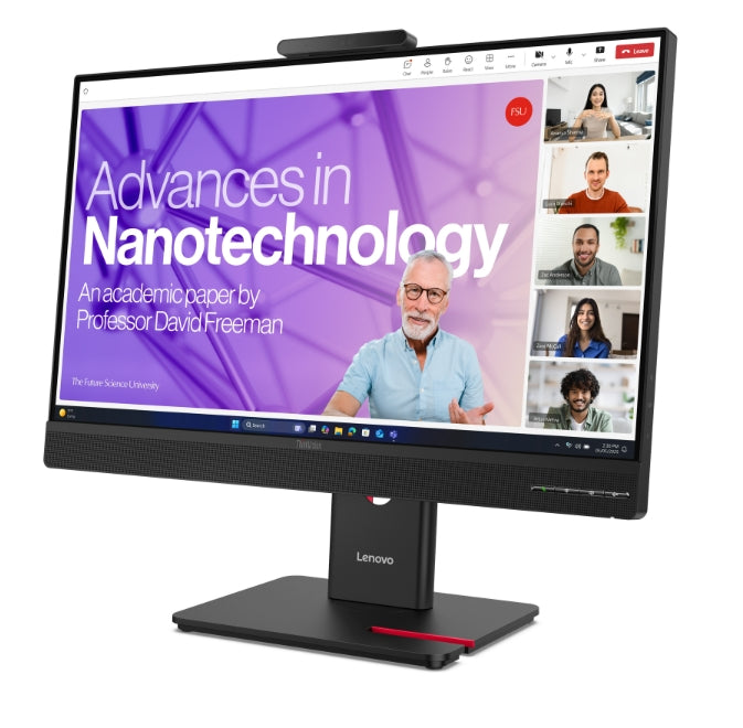 Lenovo ThinkVision T27QD-4v 27", IPS, WLED, 2560x1440, 16:9, 4ms, 48Hz - 120Hz, 350 cd/m2, 1500:1, уеб камера (5MP, IR+RGB), микрофон, високоговорители 5Wx2, HDMI, DP, USB хъб, RJ45, накланяне, завъртане, стойка с регулиране на височината