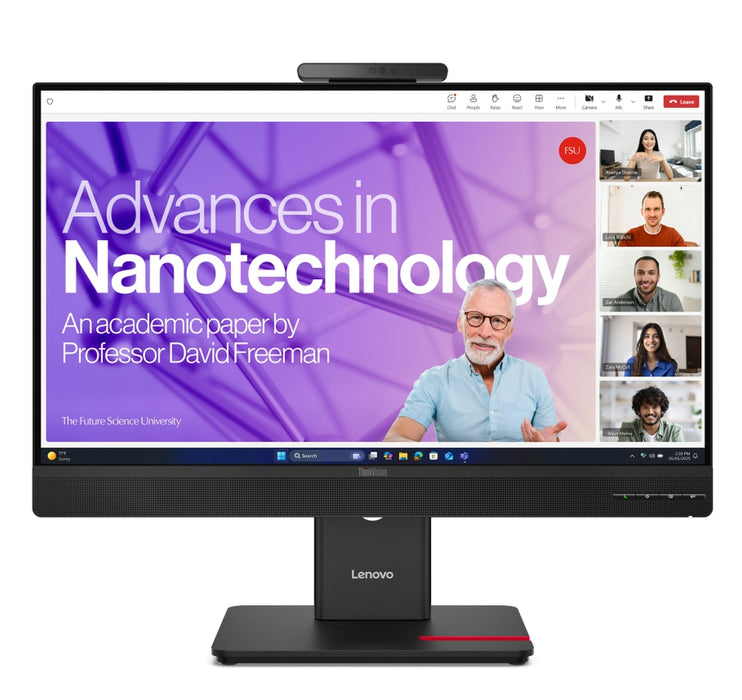 Lenovo ThinkVision T27QD-4v 27", IPS, WLED, 2560x1440, 16:9, 4ms, 48Hz - 120Hz, 350 cd/m2, 1500:1, уеб камера (5MP, IR+RGB), микрофон, високоговорители 5Wx2, HDMI, DP, USB хъб, RJ45, накланяне, завъртане, стойка с регулиране на височината