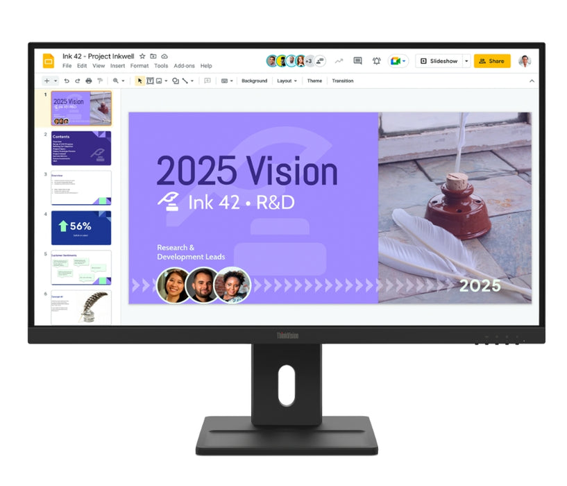 Lenovo ThinkVision E27Q-40 27" IPS, WLED, 2560x1440, 16:9, 100Hz, 4ms, 350 cd/m2, 1500:1, 2Wx2 високоговорителя, HDMI, DP, накланяне, завъртане, стойка с регулиране на височината