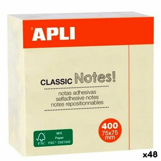 Лепящи Листчета Apli CLASSIC Жълт 75 x 75 mm (48 броя)